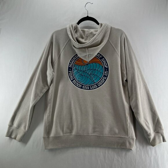 Moondoggies Beach Club Line Up Hoodie Mens M Pullover Fleece Graphic Print Beige - Picture 2 of 11